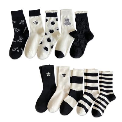 Women Crew Socks Mid Calf Ankle High Cute Sport Casual Soft Warm Size 5-9 (10 pairs combo (all))