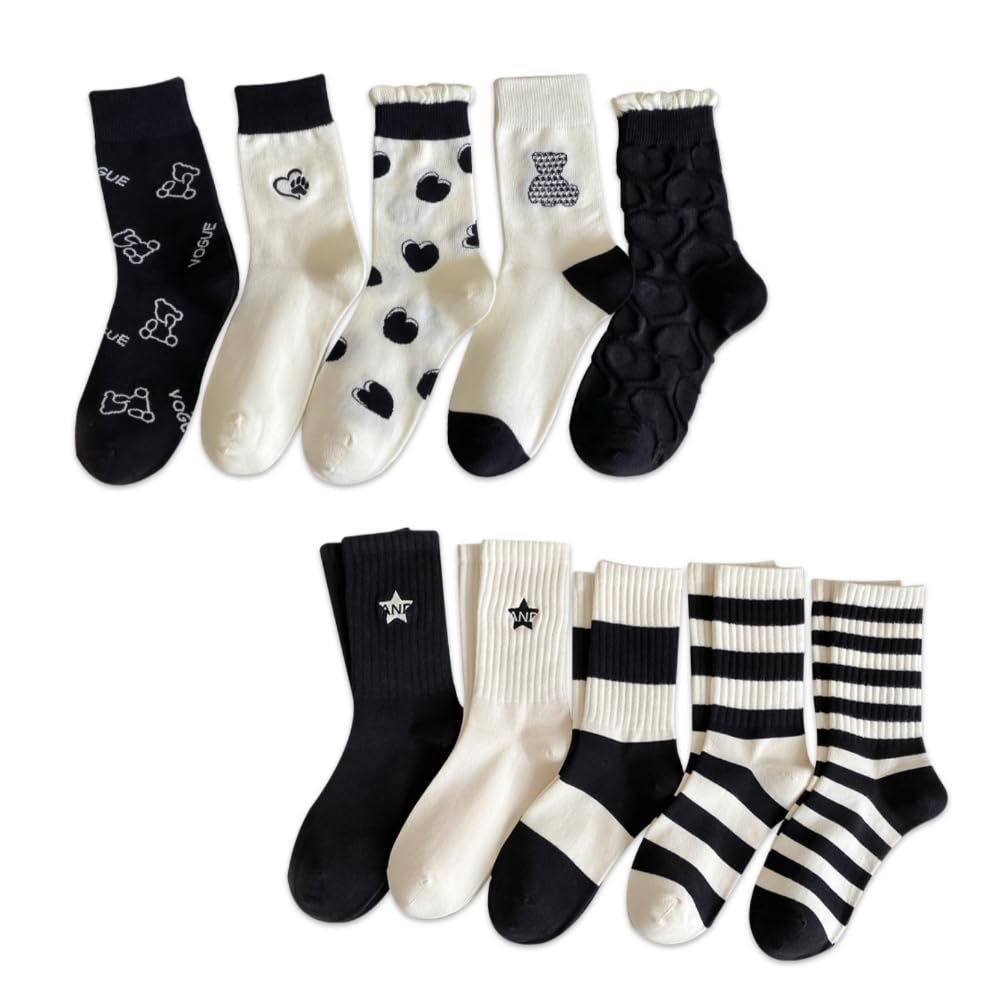 Women Crew Socks Mid Calf Ankle High Cute Sport Casual Soft Warm Size 5-9 (10 pairs combo (all))
