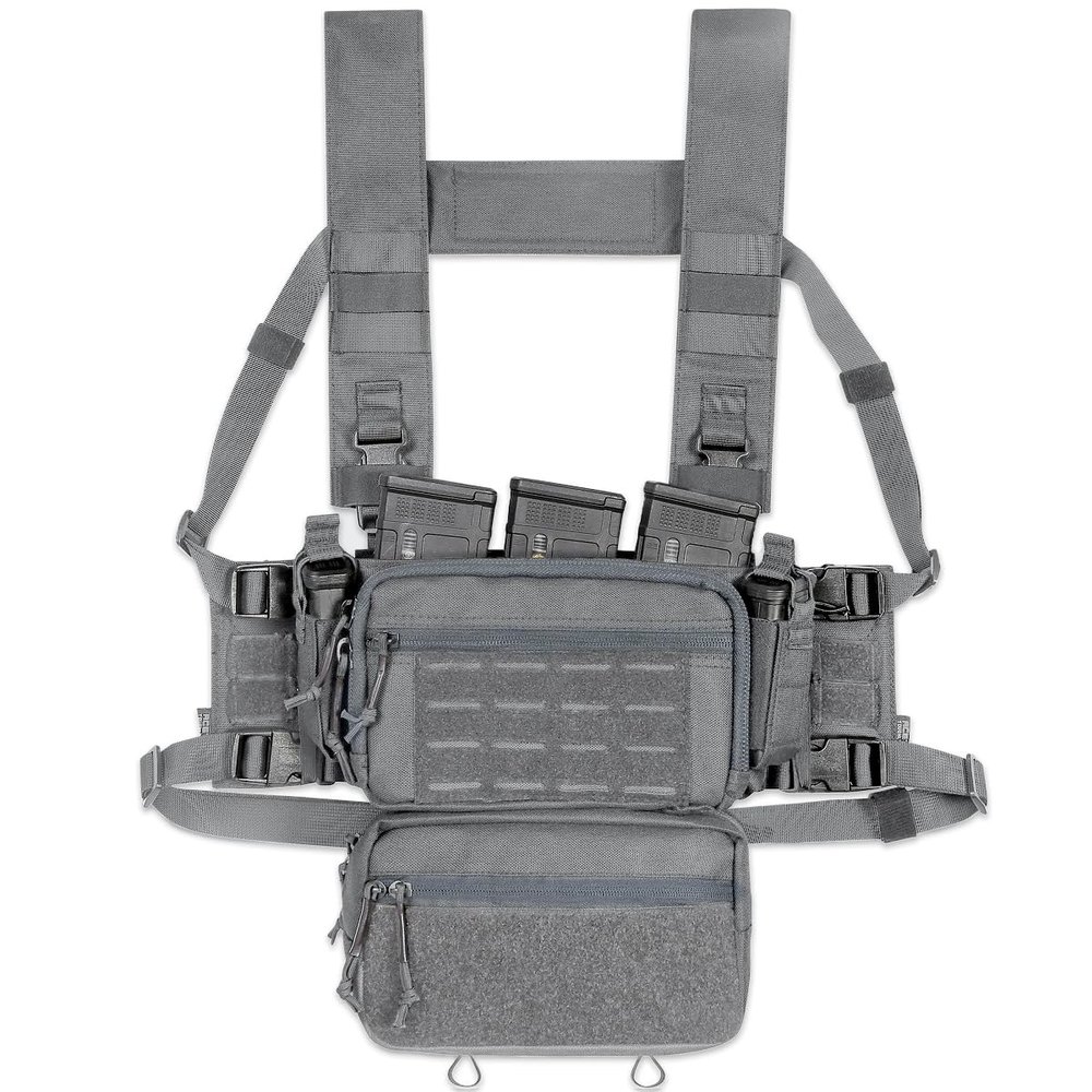 ACE TAC S.O.P. Tactical Chest Rig with 5.56/7.62 Mag, Pistol, Wing Pouch Holders, Molle Dangler - Wolf Grey