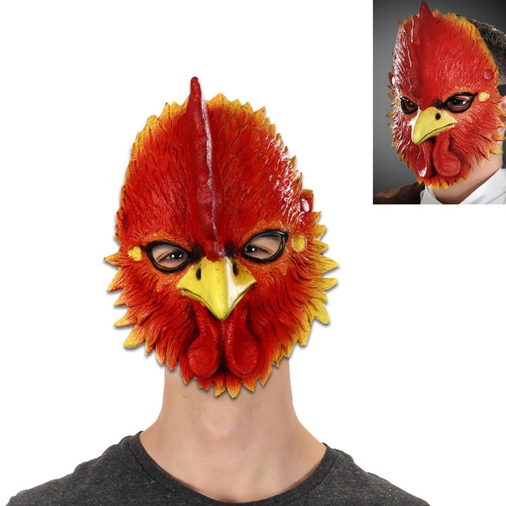 GOODKSSOP Cool Cosplay Animal Red Chicken Rooster Beak Head Funny Halloween Mask Full Face Carnival Prom Ball Party Mardi Gras Christmas Xmas Costume Decoration Prop