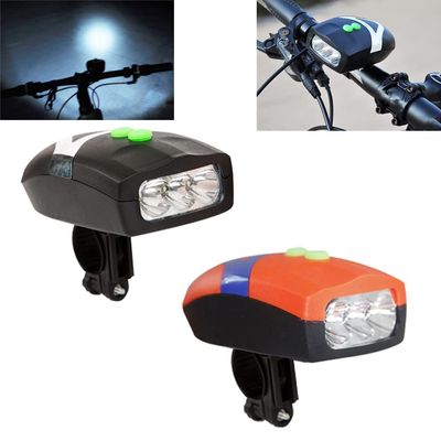 2 in 1 Multifunction Handlebar Bike Front LED Light Headlight Fog Head Lamp and Bicycle Electronic Horn Bell Safety Crisp Clear Siren Ring Alarm Speaker Cycling Accessories (Orange)