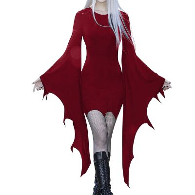 Adult Halloween Costume Women Witch Costume for Women Carnival Party Vintage Masquerade Bat Sleeve Plus Size Goth Dress Red