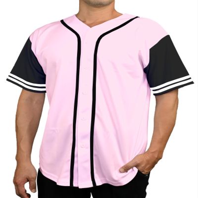 DIGITMON Men's Baseball Jersey Button Down Premium Two-Striped T Shirts Sports Uniform, PINKBLACK X-Large