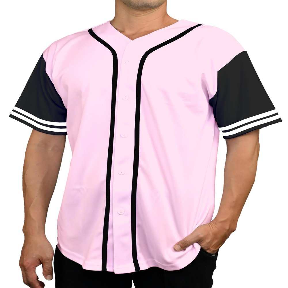 DIGITMON Men's Baseball Jersey Button Down Premium Two-Striped T Shirts Sports Uniform, PINKBLACK X-Large