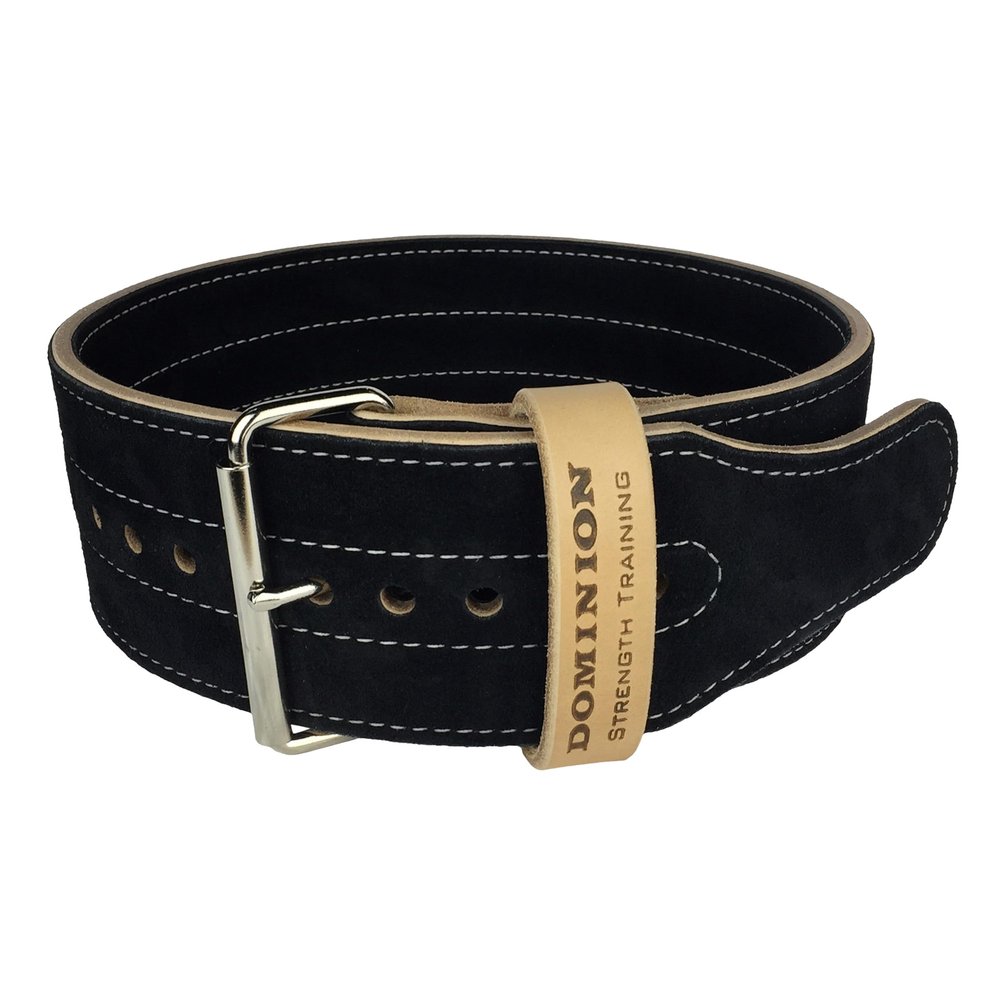 Dominion Strength Training Black Suede 4-inch Weightlifting Belt - Premium Powerlifting Support with Enhanced Grip Technology (LG, 35-45" Waist Size not Pants Size)