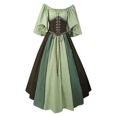 Women's Plus Size Victorian Dress Flare Sleeve Vintage Medieval Dresses with Corset Cocktail Irish Traditional Ball Gown