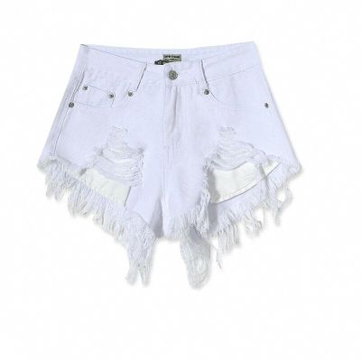 Dawery Cotton Hot Denim Shorts Women Sexy Hole White Frayed Edges High Waist Short Jeans Casual Pockets Ripped Shorts White