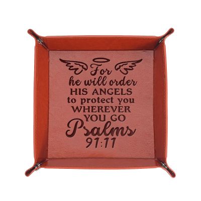 Christian Gifts Leather Tray Engraved Personalized Leather Valet Tray Bible Verse Faith Religious Birthday Christmas Gifts Inspirational Gifts Storage Tray Bedside Tray Jewelry Organizer (Tray-91:11)