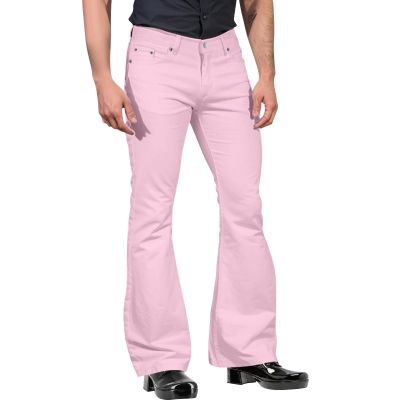 ZYXTIM Men Bell Bottom Pants Vintage 60s 70s Slim Fit Stretch Wide Leg Comfy Flare Formal Dress Bootcut Trousers Disco Pants Pink