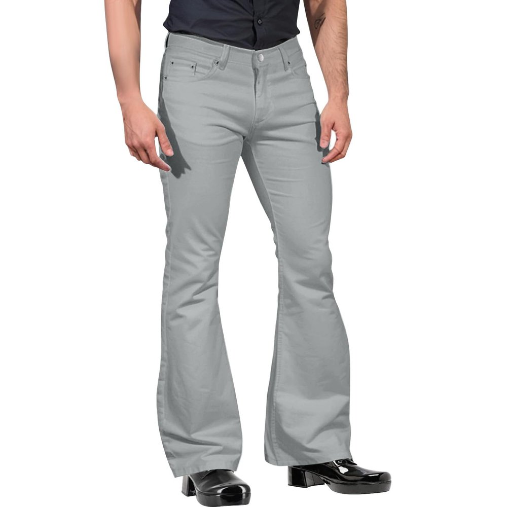 ZYXTIM Men's Skinny Vintage 60s 70s Bell Bottom Slimming Stretch Fit Classic Comfort Stylish Wideleg Disco Pants for Cowboy Grey