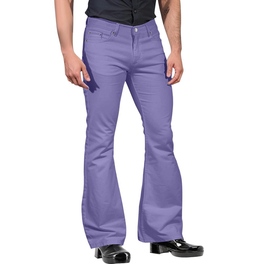 ZYXTIM Men's Casual Retro Party 60s 70s Disco Pants Vintage Wide Leg Stretch Slim Fit Flares Formal Dress Trousers Bell Bottom Purple