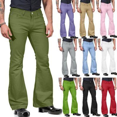 ZYXTIM Men's Casual Retro Party 60s 70s Disco Pants Vintage Wide Leg Stretch Slim Fit Flares Formal Dress Trousers Bell Bottom