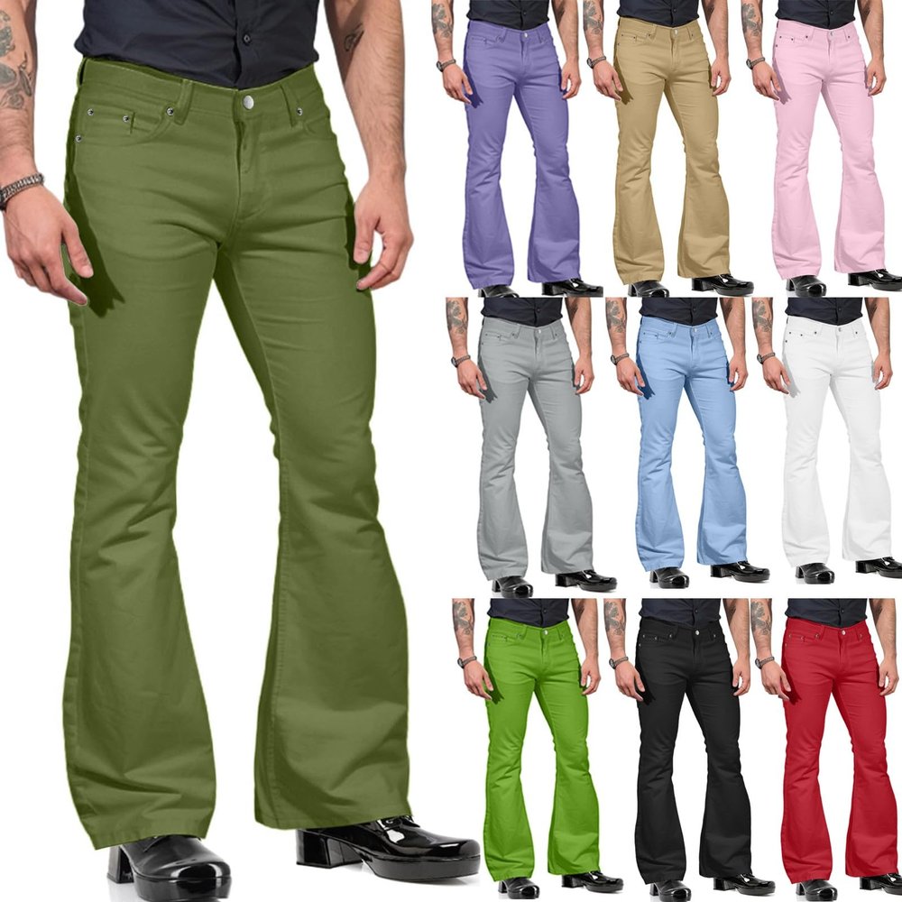 ZYXTIM Men's Casual Retro Party 60s 70s Disco Pants Vintage Wide Leg Stretch Slim Fit Flares Formal Dress Trousers Bell Bottom