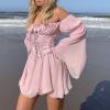 XUNRYAN Renaissance Dress Women with Corset Off Shoulder Flare Sleeve Gothic Mini Prom Dress Ball Gown Halloween Costume view 2