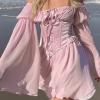 XUNRYAN Renaissance Dress Women with Corset Off Shoulder Flare Sleeve Gothic Mini Prom Dress Ball Gown Halloween Costume view 3