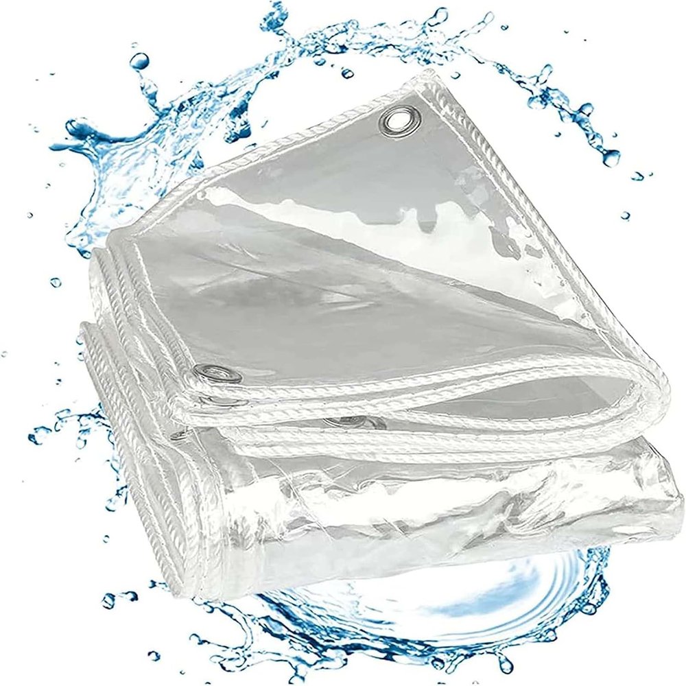 Amunpitic Tarp Outdoor 19.69x22.97ft, Transparent Tarpaulin Waterproof, Snowproof Tarps Duty Heavy with Grommets, for Garden Patio Lawn Plants Greenhouse or Pet Hutch Roof