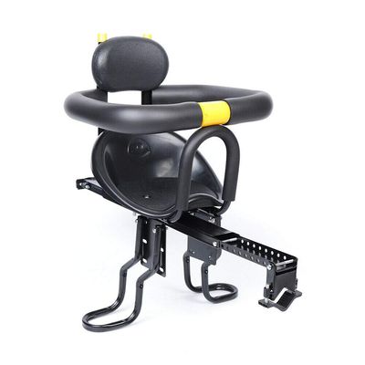 Shikiy Child Bicycle Seat Kids Bike Seat, Portable Bike Seat with Foot Pedals for Kids, Black Bicycle Front Seat with Backrest, Comfortable for Children Suitable for All Bikes