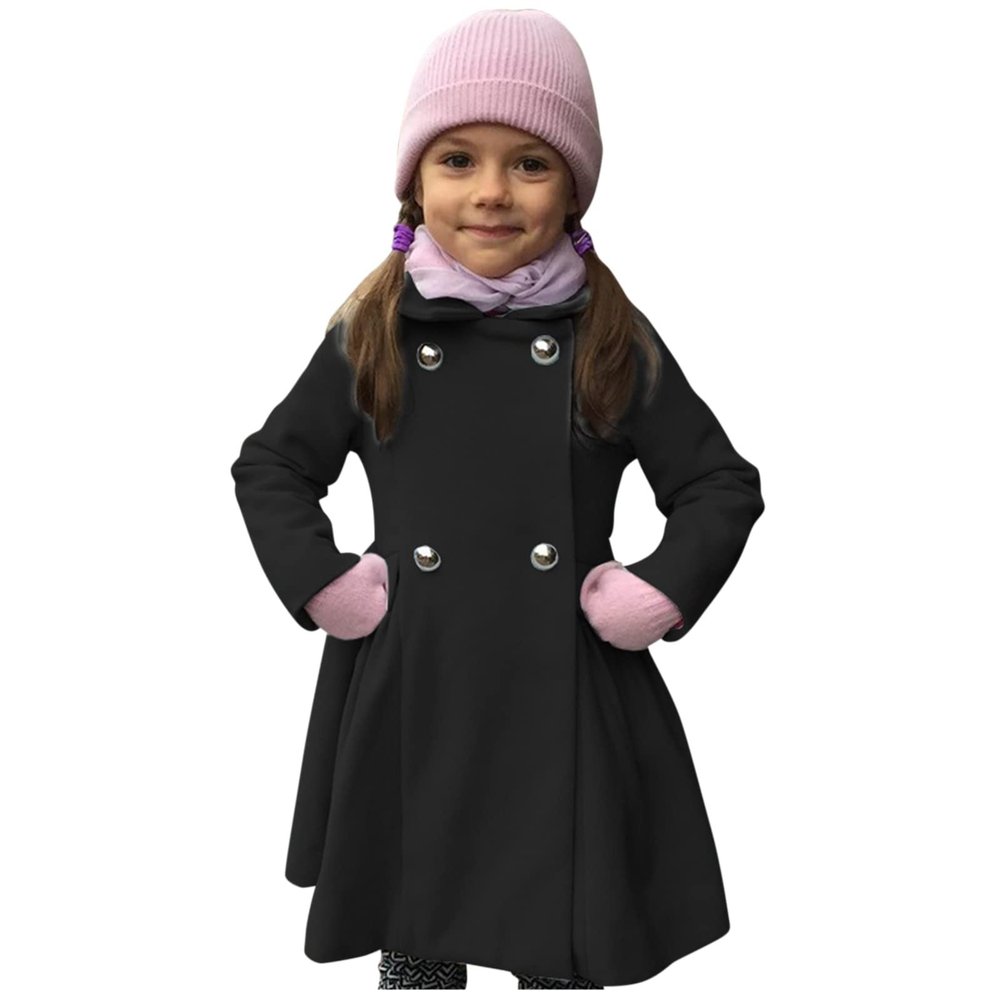 Kids Boys Girls Classic Wool Windproof Coat Winter Double Breasted Blends Trench Coat Outwear Coat (Black, 2-3 Years)