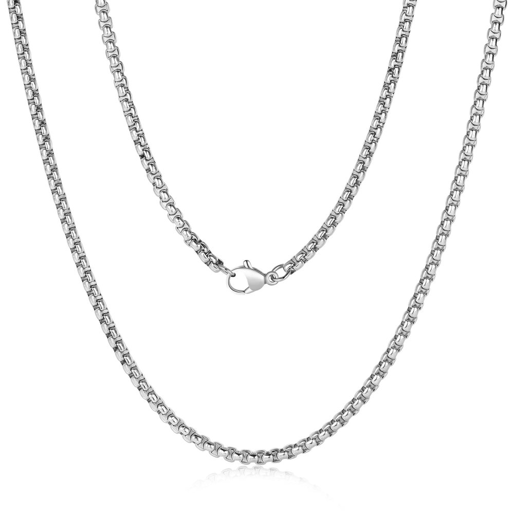 Matoa 4mm Silver Tone Box Chain for Men, Mens Chain Necklaces, Chain Necklace for Men and Women, 20 Inch