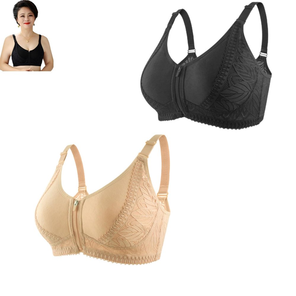 Front Zipper Full Cup Lift Bra,Women's Zip Front Sports Bra, Comfortable and Breathable Large Bust Brafor Seniors Women (2PCS,44/100)