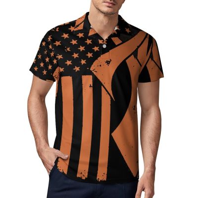 Leukemia Awareness Ribbon American Flag Polo Shirts for Men Classic Fit Short Sleeve Golf Shirts Soft Casual Tee Top L