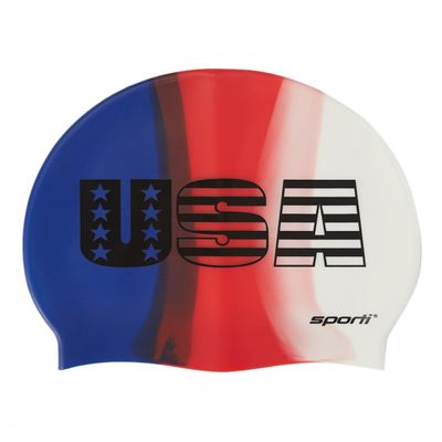 Sporti Multi Color USA Silicone Swim Cap - Blue/Red/White - Adult