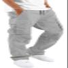HUNGSON Mens Cargo Pants Drawstring Casual Hiking Pants Joggers Athletic Trousers Cotton Loose Straight Sweatpants for Men Grey view 1
