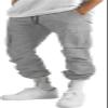 HUNGSON Mens Cargo Pants Drawstring Casual Hiking Pants Joggers Athletic Trousers Cotton Loose Straight Sweatpants for Men Grey view 4