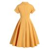 Vintage Dresses for Women's Flat Collar Short Sleeve Fit and Flare Dress 50s 60s Rockabily A-line Swing Midi Tea Party Evening Wedding Bridesmaid Dress with Pocket 1950s Summer Casual Yellow 2XL view 2