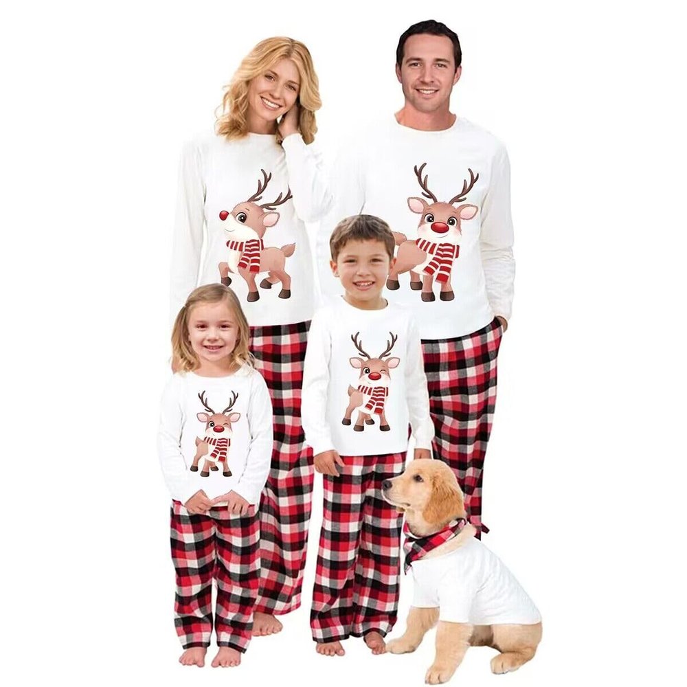 LIONVI Family Matching Christmas Pajamas Set Cotton Xmas Deer Holiday Pajamas Sleepwear Dad Mom Kids PJs (Kids, 3T, B)