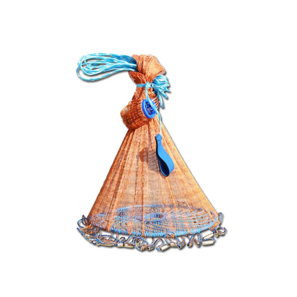 Vrgadonor Hand Thrown Tire Line Fishing Net. Thick Hand Rope Reinforced Suitable for Catching Fish, Shrimp, Crabs. Brown Size: 3.6m Diameter 12ft