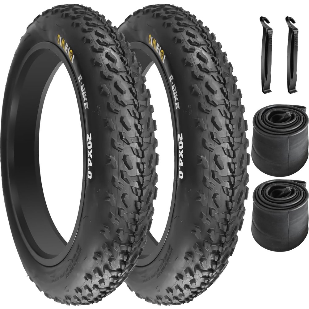 20" E-Bike Fat Tires 20 x 4.0 Folding Bead Tire for Electric Bicycles or with AV32mm Tubes Compatible Wide Mountain Snow Bike Tire (2 Tires 2 Tubes)