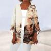 Cardigans for Women 2023 Lightweight Casual Duster Jackets Retro Print Cardigans 3/4 Sleeve Blouse Tops Coat Brown Cover Up Swimsuit Cover Up Shirt1-Light Brown,Medium view 2