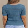 Dokotoo Women's Regular Fit Short Sleeve Sweater Crew Neck Crochet Top for Vacation and Daily Wear Blue Sweaters L view 2
