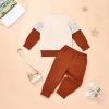 Boys Clothes 2T Toddler Boy Fall Winter Outfits Color Block Patchwork Long Sleeve Sweatshirt Pullover Tops + Joggers Pants Set Boy Fall Outfit Set Brown 2-3T view 3