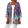 Long Sleeve Kimono for Women 3/4 Sleeve Lightweight Jackets Casual Duster Cardigans Retro Print Blouse Tops Coat Summer Clothe Womens Spring Jacket2-Purple,Large view 1
