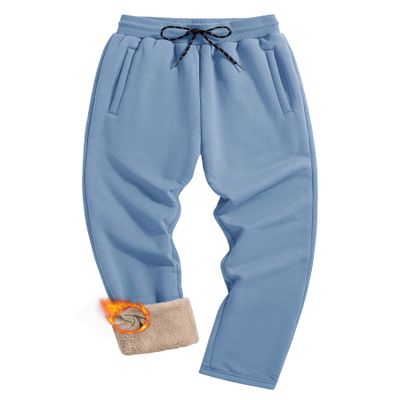 TACVASEN Mens Cotton Sweatpants Winter Warm Sherpa Lined Lounge Pants Drawstring Open Bottom Active Thermal Fleece Trousers Blue