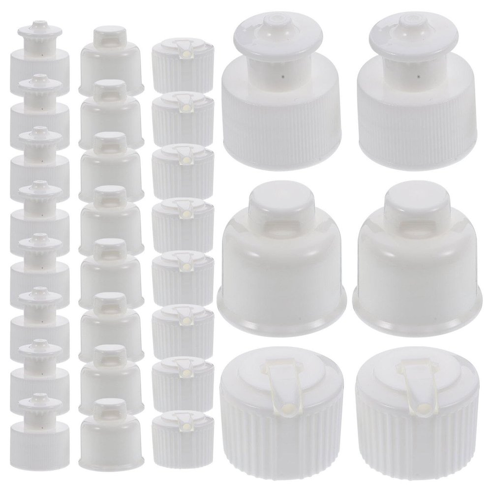 Holibanna Convenient Bottle Caps 30pcs Push Pull Lid Replacement Water Bottle Spouts Sturdy Plastic Lids for 28mm Od Anti-Leak Sealing Accessory