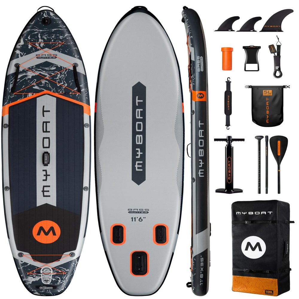 MYBOAT 11'6"35"6" Extra Wide Inflatable Paddle Board, Stand Up Paddle Board, Sup Board for 450lb Capacity with 3 Removable Fins, Dual Action Pump, Floating Paddle, 5L Waterproof Bag, Safety Leash