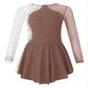 TSSOE Kids Girls Long Sleeves Glitter Rhinestone Figure Skating Dress Dance Performance Costume Brown 8 Years view 1