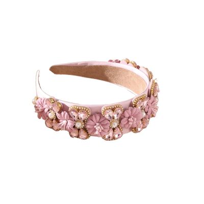 Fabric Simulation Wreath Hair Band Princess Flowers with Pearl Hairpin Glass Diamond Headband Headdress Party Decorations (Color : Pink, Size : 4.7cm)