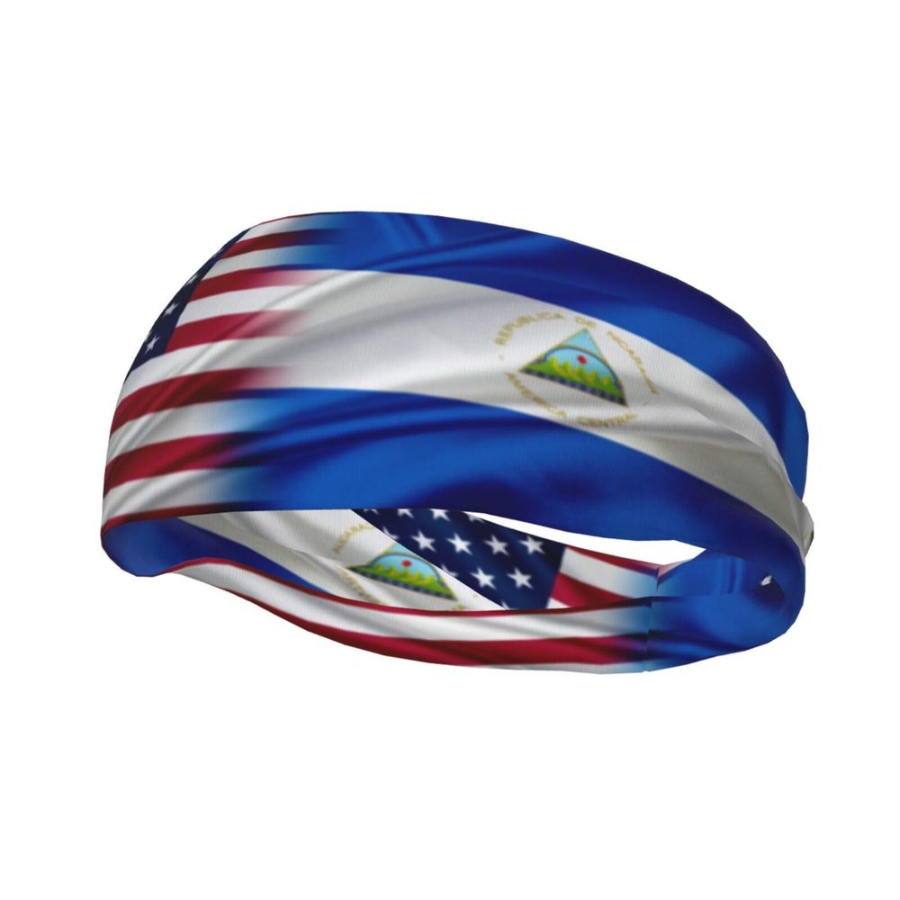 Vuquis Nicaragua America Flag Headbands Sports Non-Slip Tennis Workout Sweat Bands For Women Men