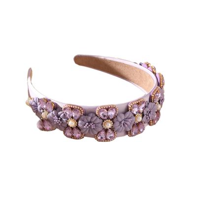 Fabric Simulation Wreath Hair Band Princess Flowers with Pearl Hairpin Glass Diamond Headband Headdress Party Decorations (Color : Purple, Size : 4.7cm)