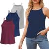Degkim High Neck Tank Top for Women Camisole Trendy Sleeveless Shirts Loose Fit Cami Tanks 3 Pack Grey Navy Wine Red S view 1