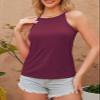 Degkim High Neck Tank Top for Women Camisole Trendy Sleeveless Shirts Loose Fit Cami Tanks 3 Pack Grey Navy Wine Red S view 3