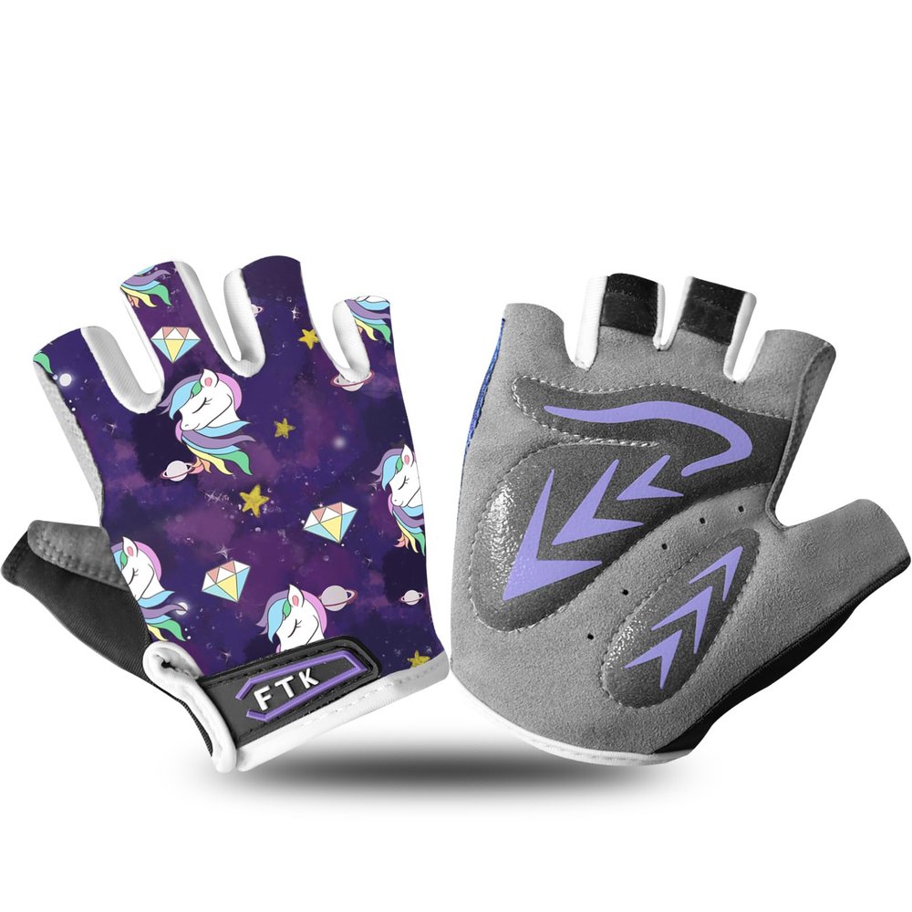 FIGNER Ten Kids Junior Cycling Gloves Dirt Bike Boys Girls Fingerless Outdoor Sport Road Mountain Bike, Fit Youth Age 2-10, Gel Padding Bicycle Half Finger Pair (Pony, X-Large)