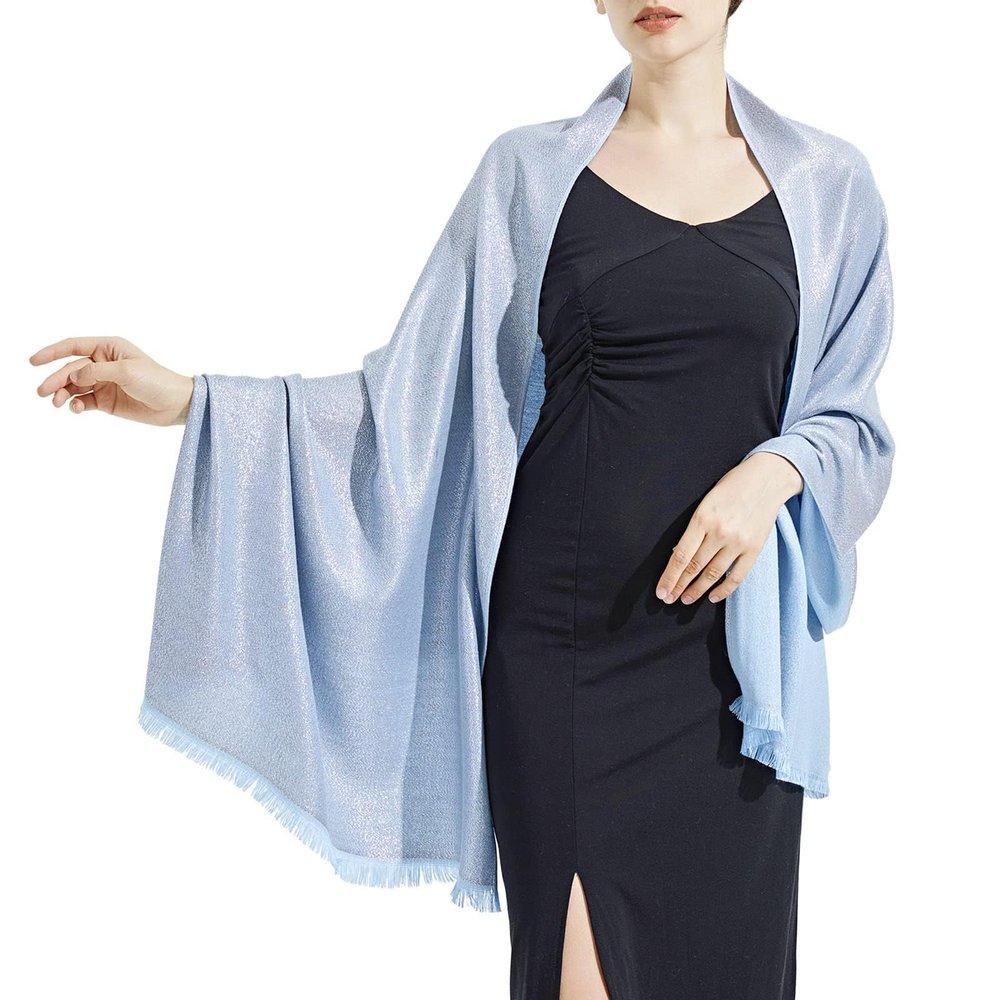 Ciormis Light Blue Evening Shawls and Wraps, Soft Sparkling Capes and Wraps for Evening Party Dresses (Light Blue & Silver)