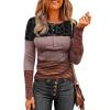 JEsilunmaMY Womens Lace Trim Print Henley Blouses Casual Button Up Crewneck Tunic Tops Slim Fit Ribbed Pullover Tee Shirts (Dark Grey,Large) view 1