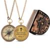 Brass Compass in Wooden & Leather Case - 2025 Graduation Gift for Him, College, High School, Birthday Gift for Son, Boys, Daughter, Inspirational, Baptism (#3 God is with You) view 1