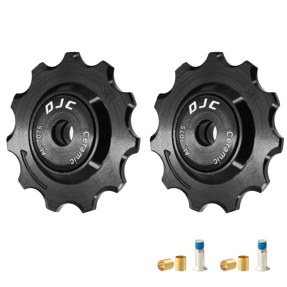 DJC 12s Bike Ceramic Bearing Pulley Wheel 2pcs Tension for Rival Force AXS eTap T-Type Di2 11T 12T 13T 14T MTB Road Bike Rear Derailleur for Shimano for Sram(Black 2pcs 11T)